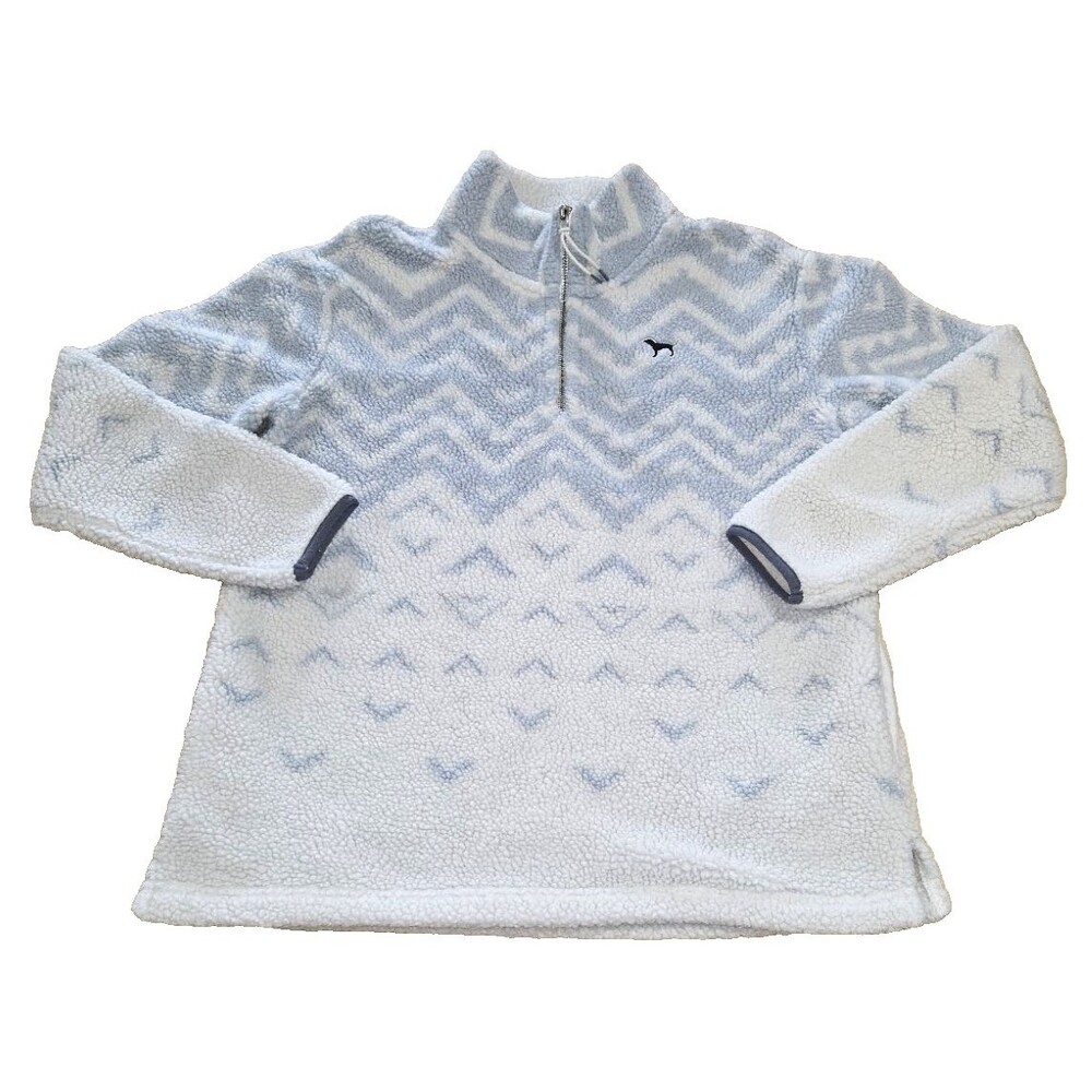 victoria secrect pink sherpa quarter zip women's sz m cream and blue chevron...